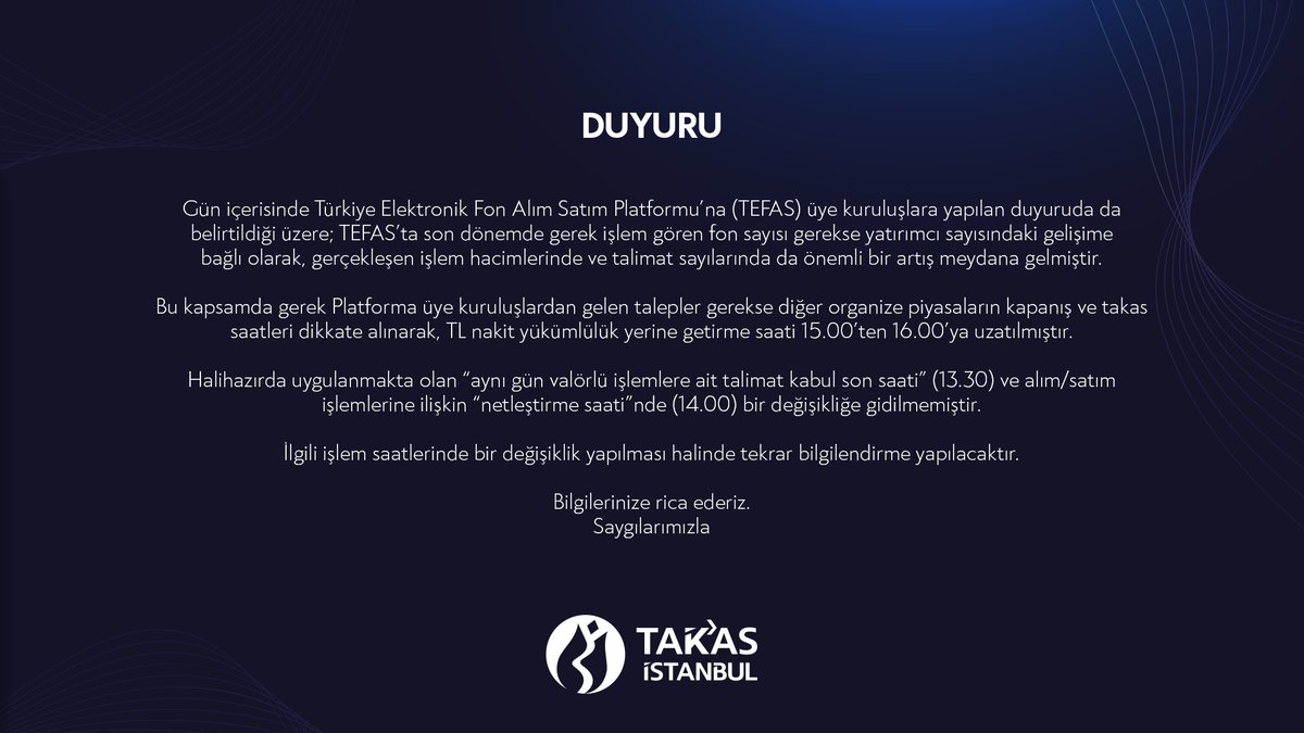Takasbank'tan Fon Alım Satım Talimatları Hakkında Net Açıklama